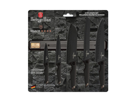 Berlinger Haus 6-teiliges Messerset mit Magnetaufhänger Black Rose Collection/Monaco Collection