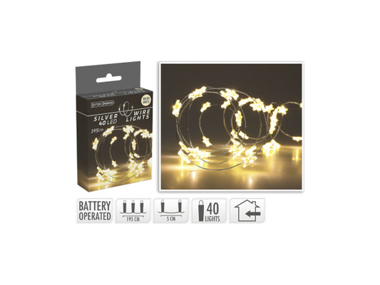 FS-STAR LED Lichterkette micro LED 40 warm-weiss mit Sternen Silberdraht