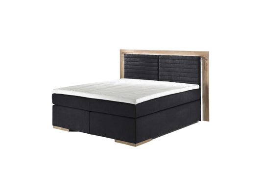 naturoo Boxspringbett Marcel 160x200cm schwarz inkl. Premium Topper & LED Beleuchtung