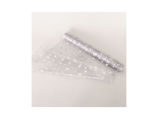 dameco Dekostoff "Organza" silber + silbrige Sterne 36x300cm