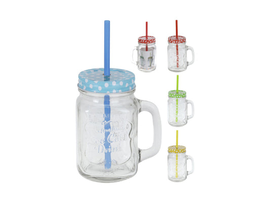 FS-Star Glas + Strohhalm 400ml ass.