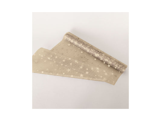 dameco Dekostoff "Organza" gold + goldige Sterne 30x300cm
