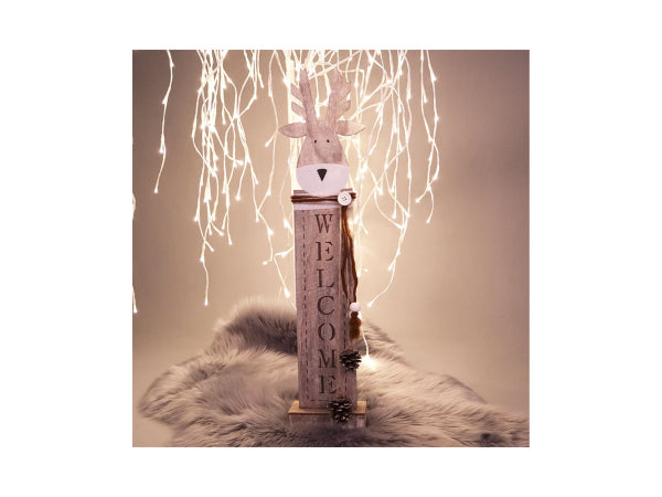 dameco Holzständer Hirsch 8 LED 66.5cm mit Schal und Schriftzug Welcome Kaufuniversum - dameco Holzständer Hirsch 8 LED 66.5cm mit Schal und Schriftzug Welcome