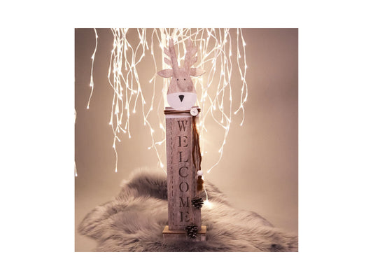 dameco Holzständer Hirsch 8 LED 66.5cm mit Schal und Schriftzug Welcome