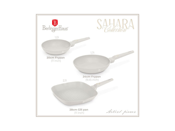 Berlinger Haus 3-teiliges Bratpfannen Set Ø 20/24/28cm matt cream Sahara Collection Kaufuniversum - Berlinger Haus 3-teiliges Bratpfannen Set Ø 20/24/28cm matt cream Sahara Collection