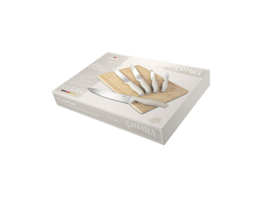 Berlinger Haus 6-teiliges Messerset mit Bambus Schneidebrett matt cream Sahara Collection