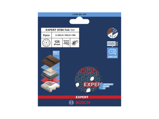 Bosch Schleiffolien-Set 9-teilig G80/G120/G180 125mm 2.608.902.407