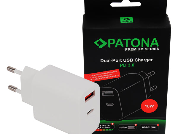 Patona Netzteil USB-C + USB-A 18W Kaufuniversum - Patona Netzteil USB-C + USB-A 18W