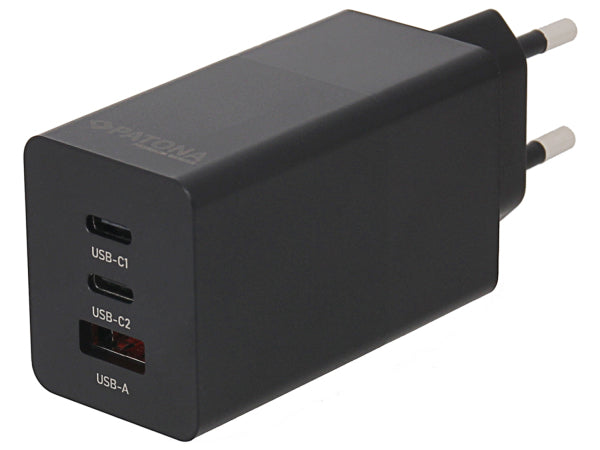 Patona GaN PD 65W 2xUSB-C + USB-A Black Kaufuniversum - Patona GaN PD 65W 2xUSB-C + USB-A Black