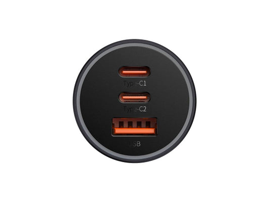 Baseus Triple Car Charger 65W Dark Gray