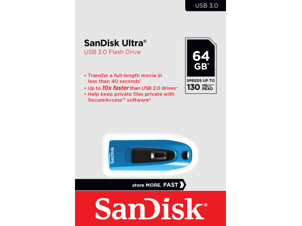 Sandisk Ultra USB 3.0 130MB/s 64GB blue Kaufuniversum - Sandisk Ultra USB 3.0 130MB/s 64GB blue