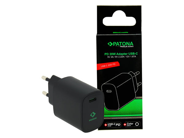 Patona Netzteil PD 20W USB-C 5V 3A Black Kaufuniversum - Patona Netzteil PD 20W USB-C 5V 3A Black