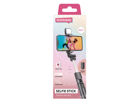 SBS Universeller Selfie-Stick mit integriertem LED-Licht und Stativ