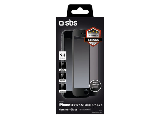 SBS Glas Displayschutz 4D Vollbild für iPhone SE 2020/SE 2022/8/7/6s/6 mit Applikator