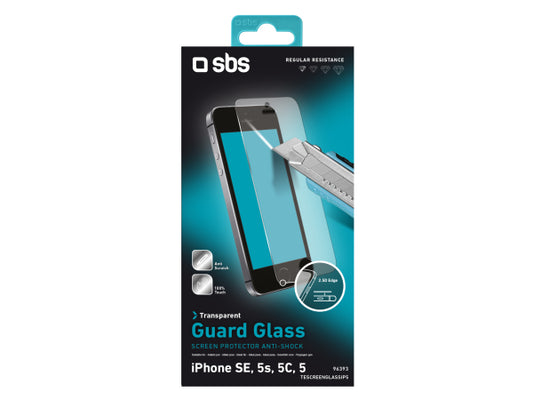 SBS Displayschutz mit Glaseffekt, extrem widerstandsfähig für iPhone SE/5s/5/5c