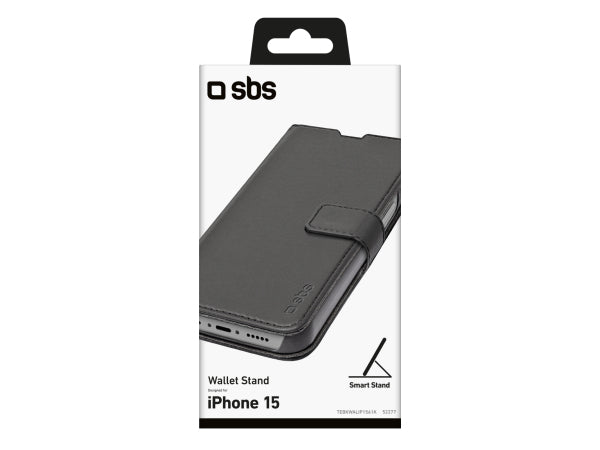 SBS Book Case Wallet für iPhone 15 mit Standfunktion Kaufuniversum - SBS Book Case Wallet für iPhone 15 mit Standfunktion