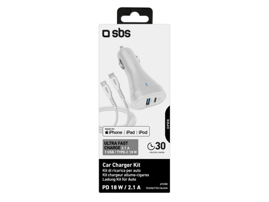 SBS Auto-Set Lightning-Kabel + Ladegerät PD 18 Watt