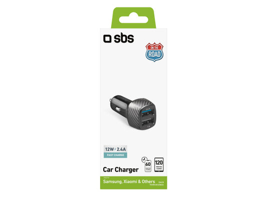SBS Schnelllade-Autoladegerät, 1 x 12 W USB-Anschluss und 1 x 5 W USB-Anschluss