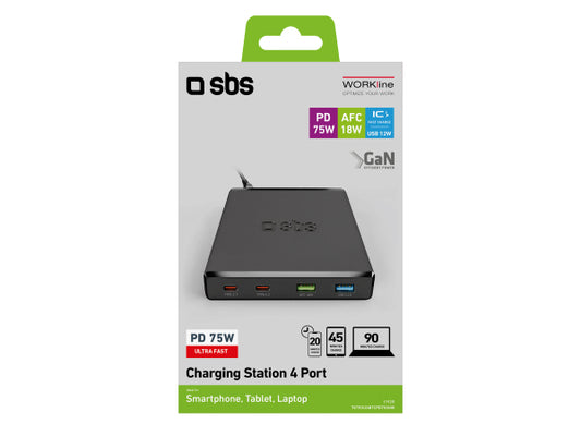 SBS GaN-Ladestation mit 4 Ports – ultraschnelles Laden mit 2 USB-A- und 2 USB-C-Ports