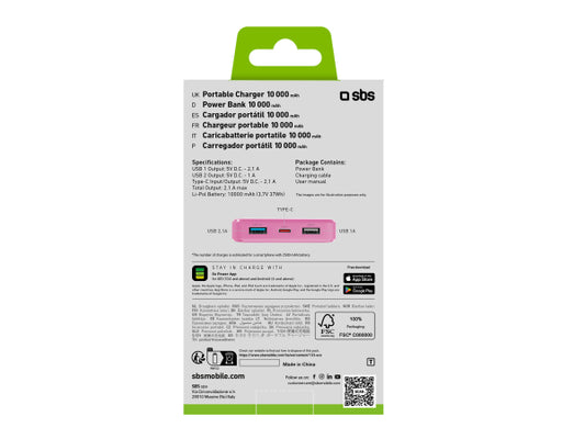 SBS Powerbank fast charge mit 10.000 mAh und 2 USB