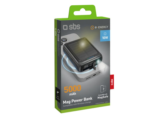SBS Solar-Powerbank 5000 mAh mit kabelloser Aufladung