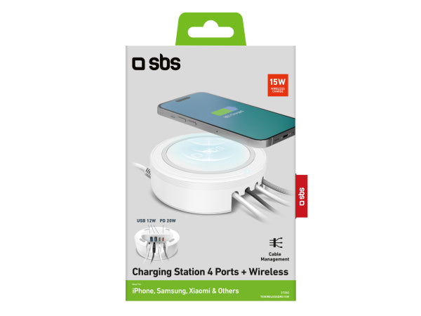 SBS Ladestation mit 2 USB-A-, 2 USB-C-Ports und kabellosem Ladegerät Kaufuniversum - SBS Ladestation mit 2 USB-A-, 2 USB-C-Ports und kabellosem Ladegerät