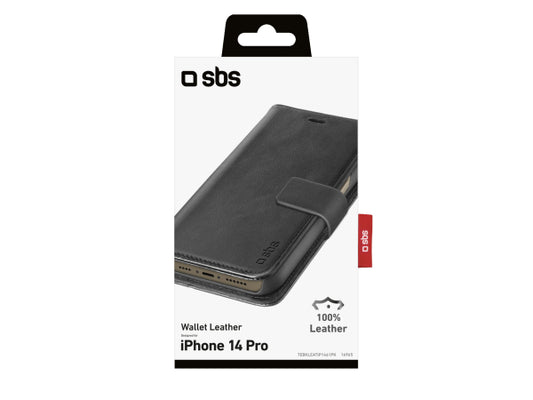 SBS Klapphülle aus echtem Leder für iPhone 14 Pro