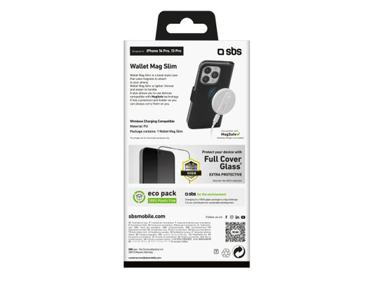 SBS MagSafe-kompatibles Bookcase, schlankes Design, Kartenfach und Klappverschluss für iPhone 14 Pro/13 Pro