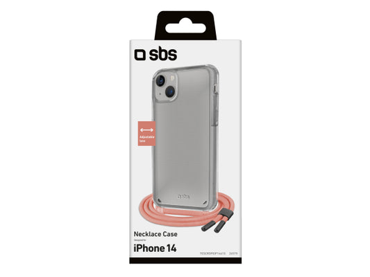 SBS Transparente Hülle mit farbigem Umhängeband für das iPhone 14
