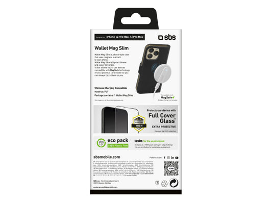 SBS MagSafe-kompatibles Bookcase, schlankes Design, Kartenfach und Klappverschluss für iPhone 14 Pro/13 Pro