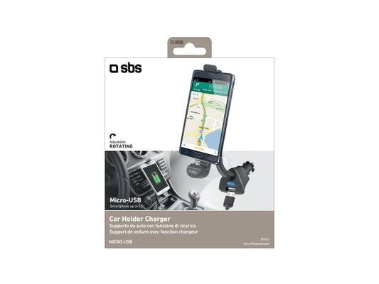 SBS Autohalterung mit Micro-USB-Anschluss und USB-Port für Smartphones bis 5,5"
