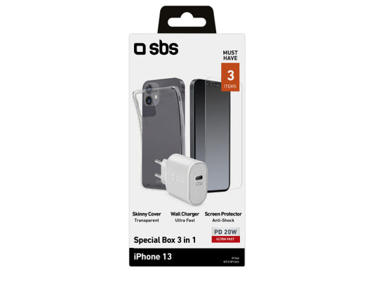 SBS Kit mit Ladegerät, Hülle und Bildschirm-Schutzfolie für iphone 13