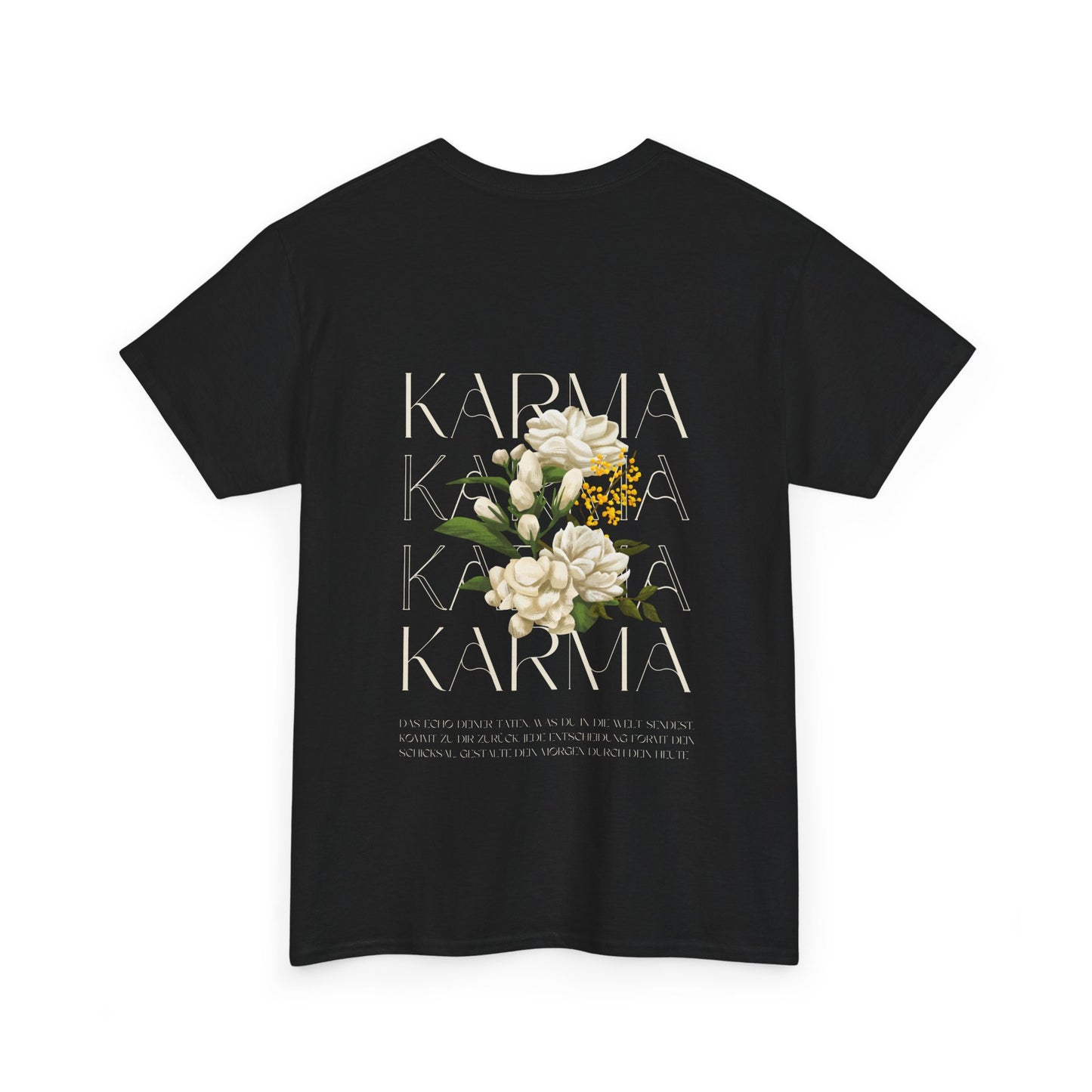 Kaufuniversum - Floral Karma Unisex Heavy Cotton Tee | Spiritual Quote Shirt | Mindfulness & Positivity | Zen Aesthetic | Casual Streetwear