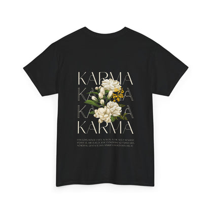 Floral Karma Unisex Heavy Cotton Tee | Spiritual Quote Shirt | Mindfulness & Positivity | Zen Aesthetic | Casual Streetwear