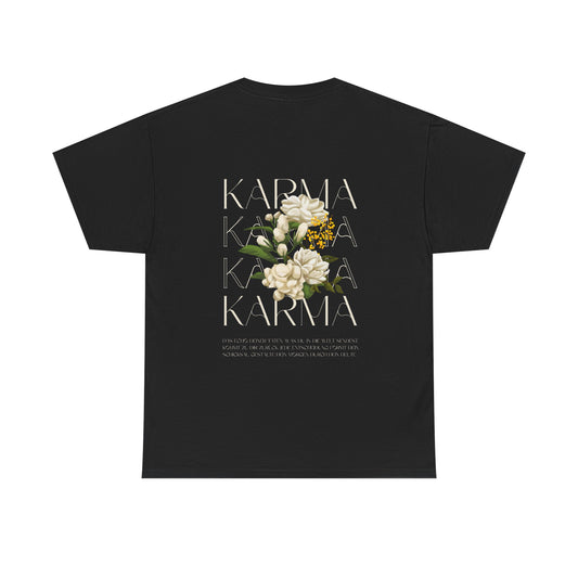 Floral Karma Unisex Heavy Cotton Tee | Spiritual Quote Shirt | Mindfulness & Positivity | Zen Aesthetic | Casual Streetwear