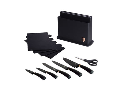 Berlinger Haus Messerset mit Ständer und Schneidebrett Black Rose Collection