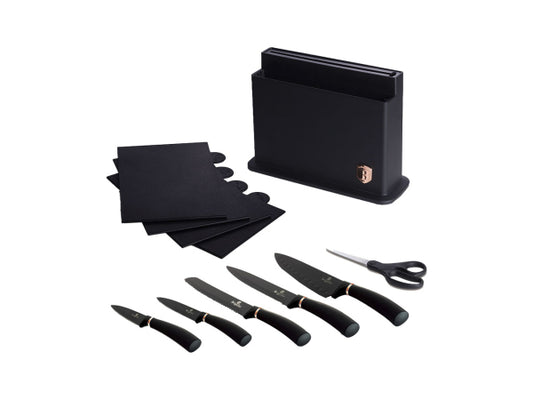 Kaufuniversum - Berlinger Haus Messerset mit Ständer und Schneidebrett Black Rose Collection