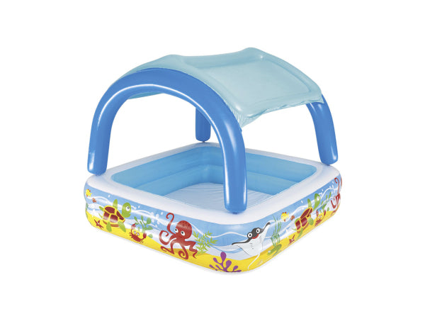 Kaufuniversum - Bestway Planschbecken Beach Buddy mit Sonnenschutzdach 140 x 140 x 114cm