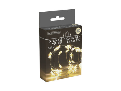 FS-STAR LED Lichterkette micro LED 40 warm-weiss mit Sternen Silberdraht
