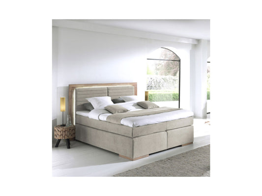 Kaufuniversum - naturoo Boxspringbett Marcel 180x200cm beige inkl. Premium Topper & LED Beleuchtung