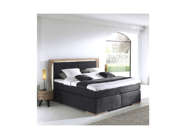 Kaufuniversum - naturoo Boxspringbett Marcel 180x200cm schwarz inkl. Premium Topper & LED Beleuchtung