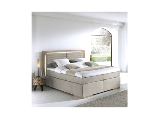 Kaufuniversum - naturoo Boxspringbett Marcel 160x200cm beige inkl. Premium Topper & LED Beleuchtung