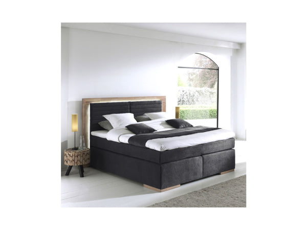 Kaufuniversum - naturoo Boxspringbett Marcel 160x200cm schwarz inkl. Premium Topper & LED Beleuchtung