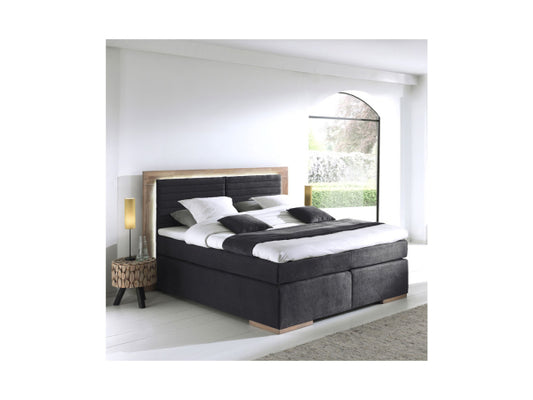 Kaufuniversum - naturoo Boxspringbett Marcel 160x200cm schwarz inkl. Premium Topper & LED Beleuchtung