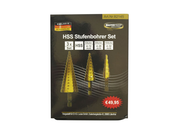 Kaufuniversum - Masterproof HSS Stufenbohrer-Set 3-teilig