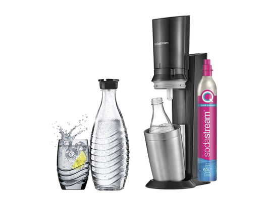 Kaufuniversum - SodaStream Crystal black/metal inkl. 1 Glaskaraffen Quick Connect