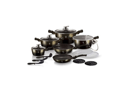 Berlinger Haus 18-teiliges Kochgeschirr-Set Shiny Black Edition