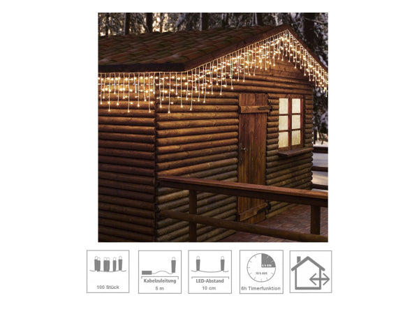 Kaufuniversum - Ekström LED Lichtervorhang Outdoor "Icicle" 100 LED mit 15 Strängen 175x120cm, warm weiss