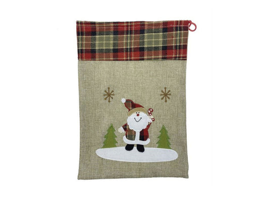 Kaufuniversum - dameco Jutesack mit rotem Zugband Santa und Schneemann 21x30cm