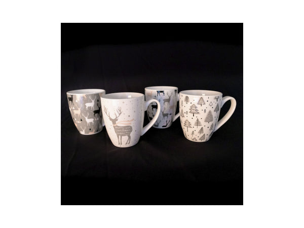 Kaufuniversum - dameco XMAS Keramik Tassen 4er Set mit 4 Designs H 11cm